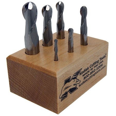 Kodiak Cutting Tools 2 Flute Regular Length Ball Nose Carbide End Mill Set, 6pc 1/8-1/2 56310041